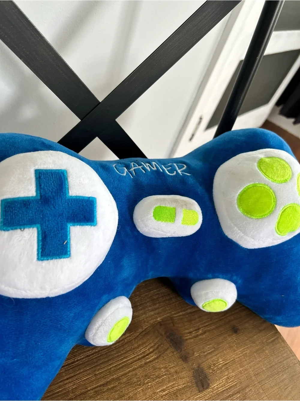 Blue Plush Gamer Controller Pillow Lime Accents large squish video game pillow